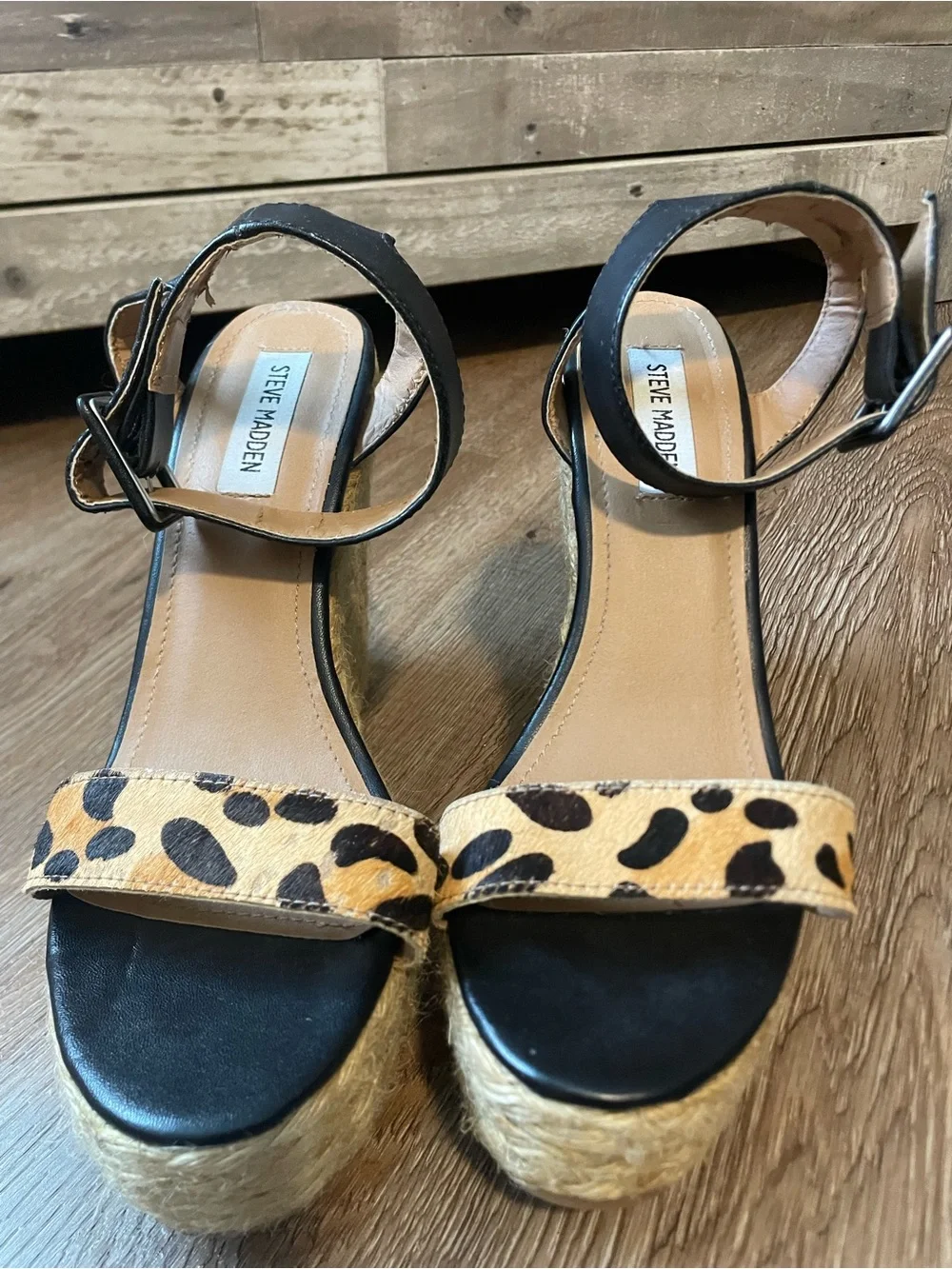 Steve Madden Black & Leopard Espadrille Platform Wedges